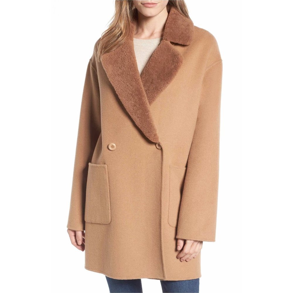 Dawn Genuine Shearling Collar Double Face Coat S